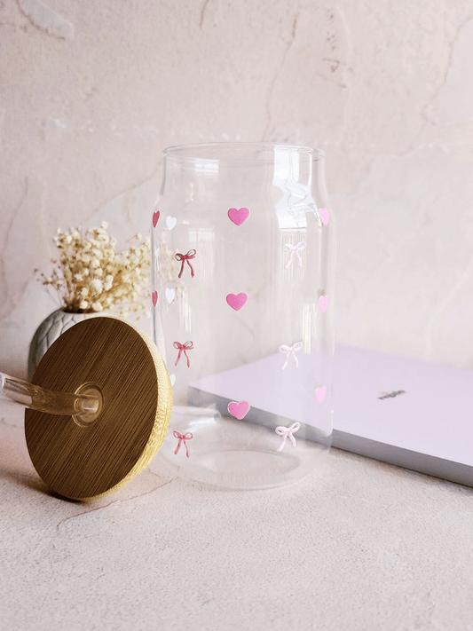 Heart and Bow Can Glass Tumbler 540ml