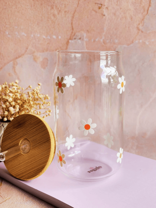 White Daisy Flower Can Glass Tumbler 540 ml