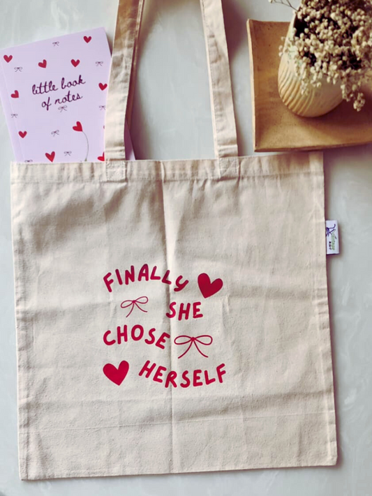 finally she chose herself tote bag