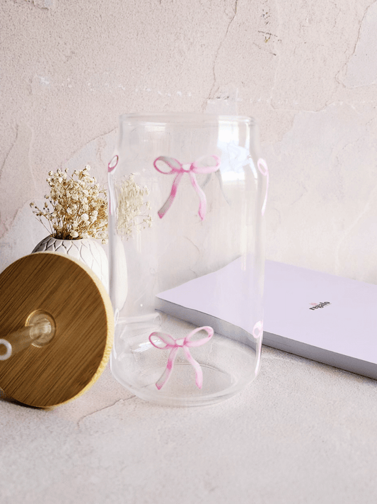 Light Pink Coquette Bow Can Glass Tumbler 540 ml
