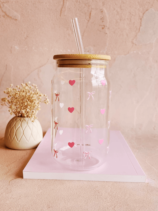 Heart and Bow Can Glass Tumbler 540ml